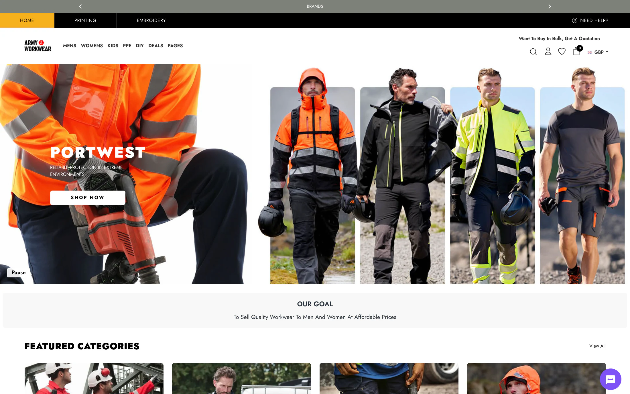 Army And Workwear homepage screenshot — Shopify project by Adnan Khan