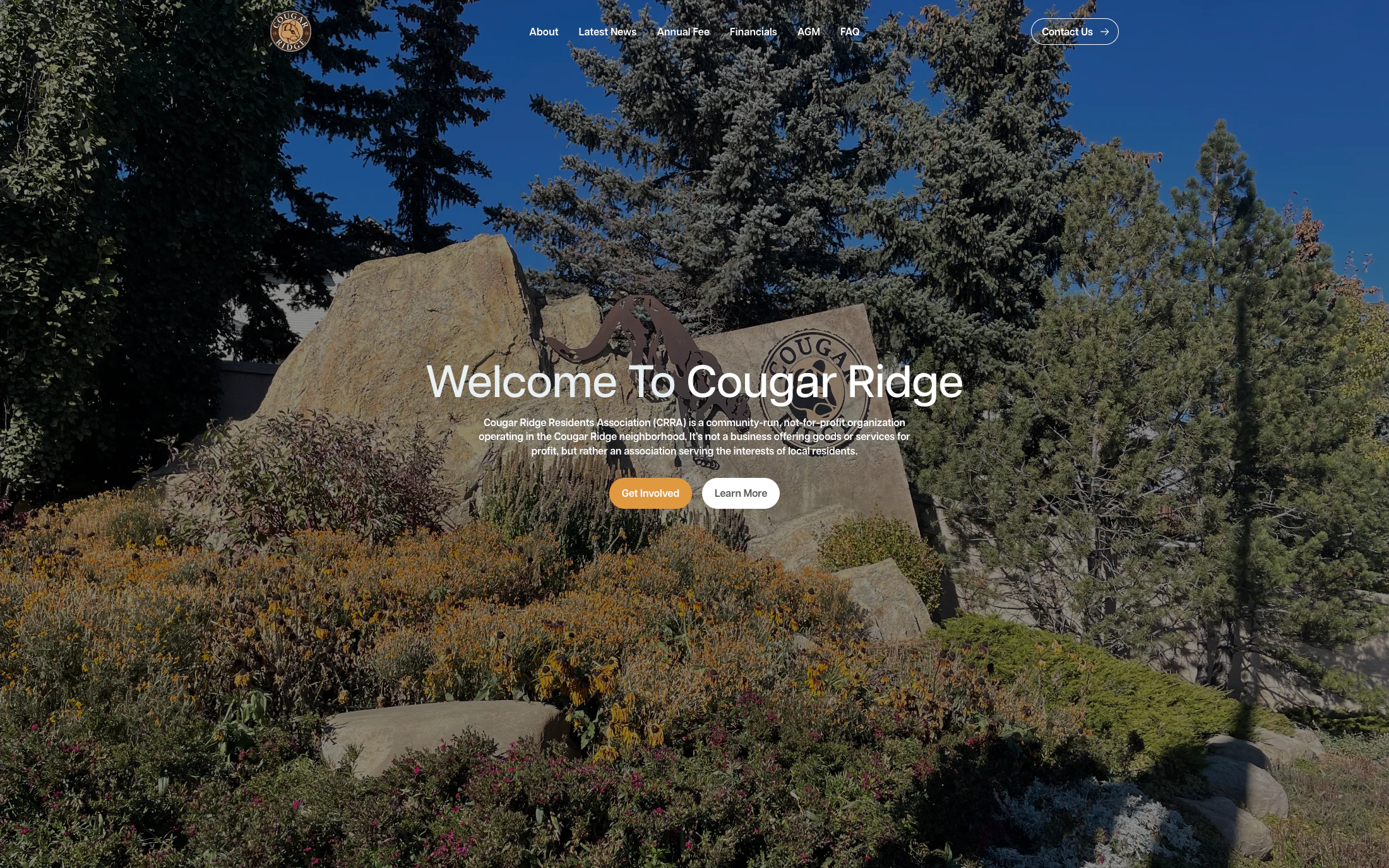 Cougar Ridge Residents Association homepage screenshot — WordPress project by Adnan Khan