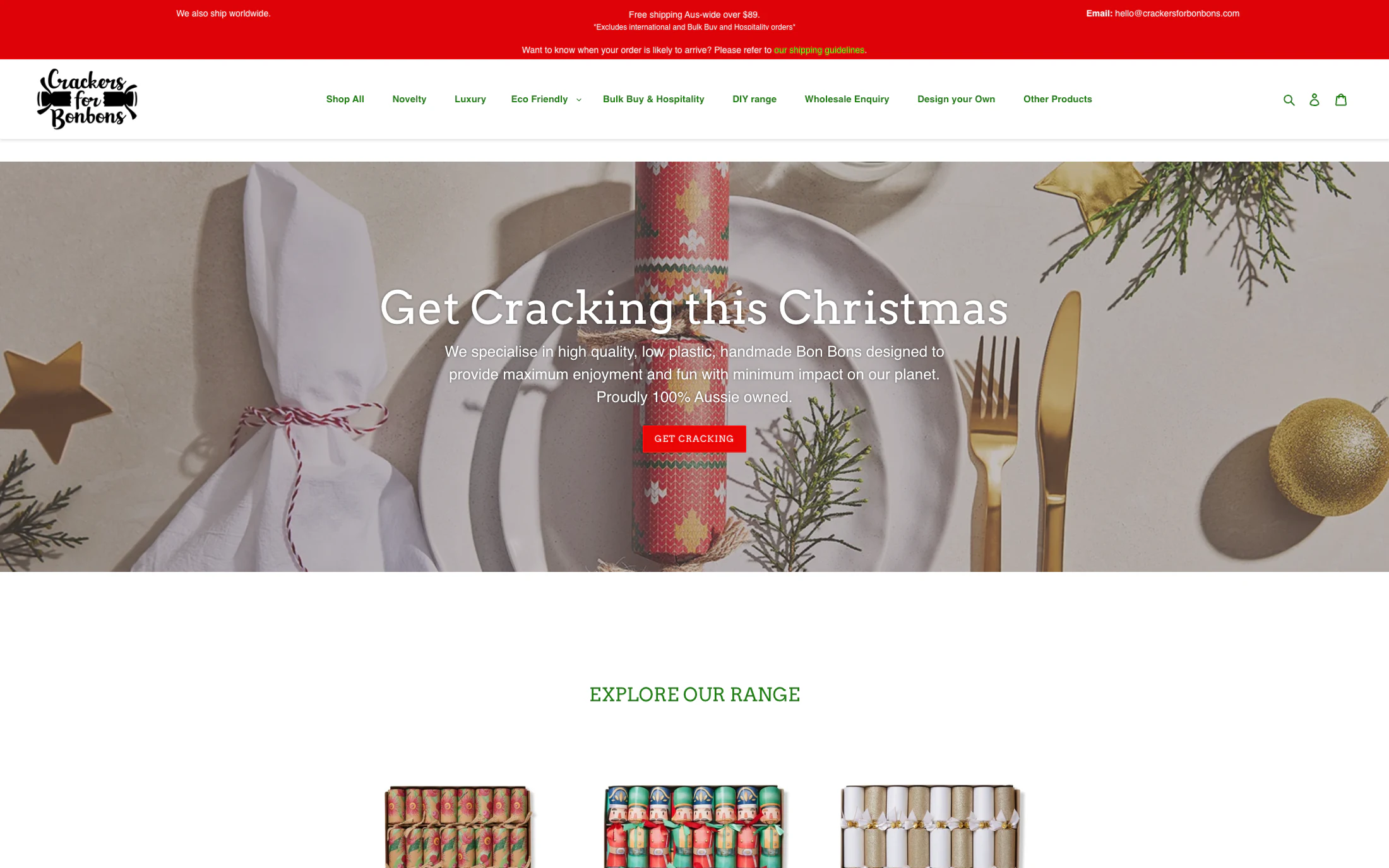Crackers for Bonbons homepage screenshot — Shopify project by Adnan Khan
