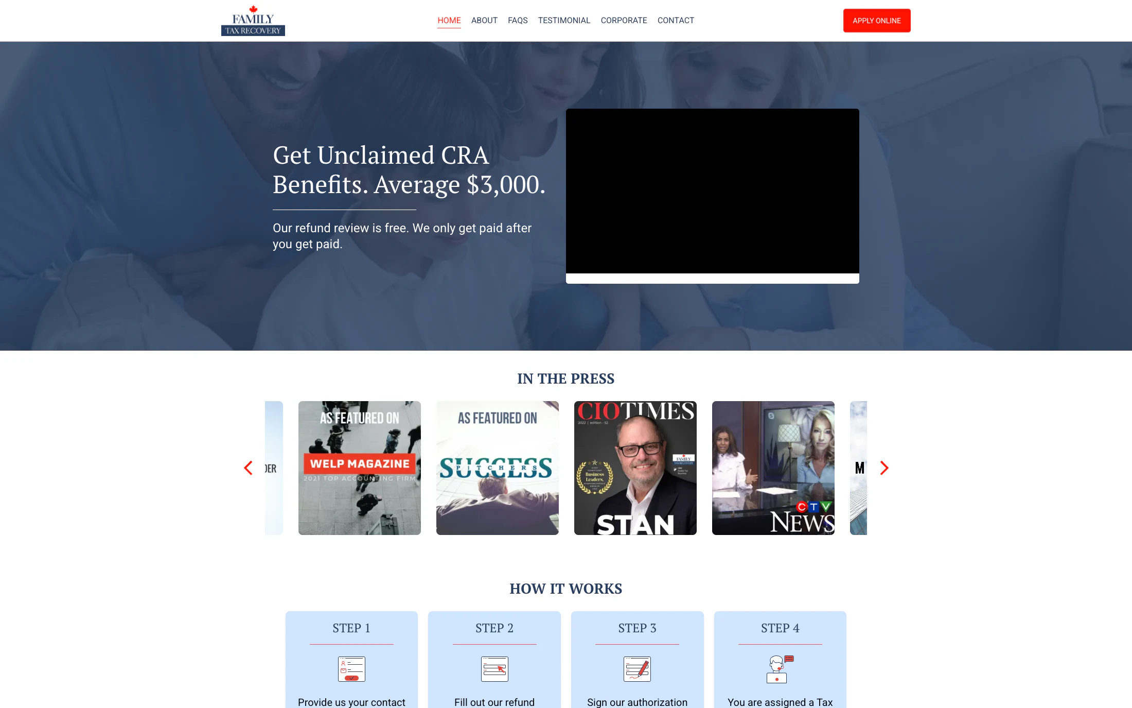 Family Tax Recovery homepage screenshot — WordPress project by Adnan Khan