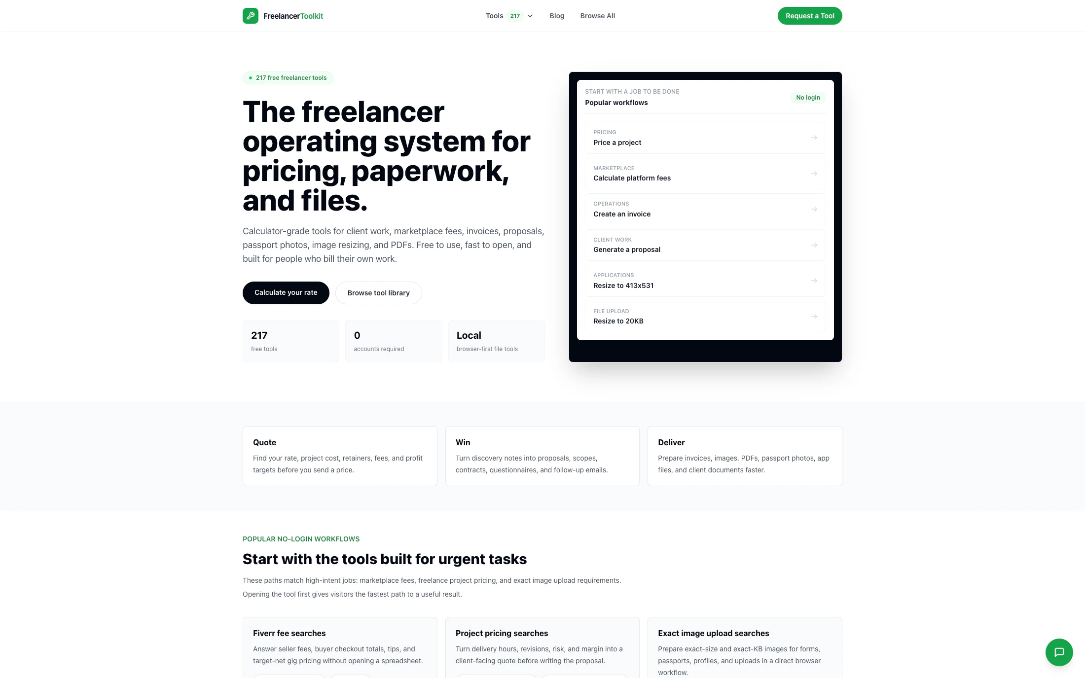 FreelTools homepage screenshot — Custom platform project by Adnan Khan
