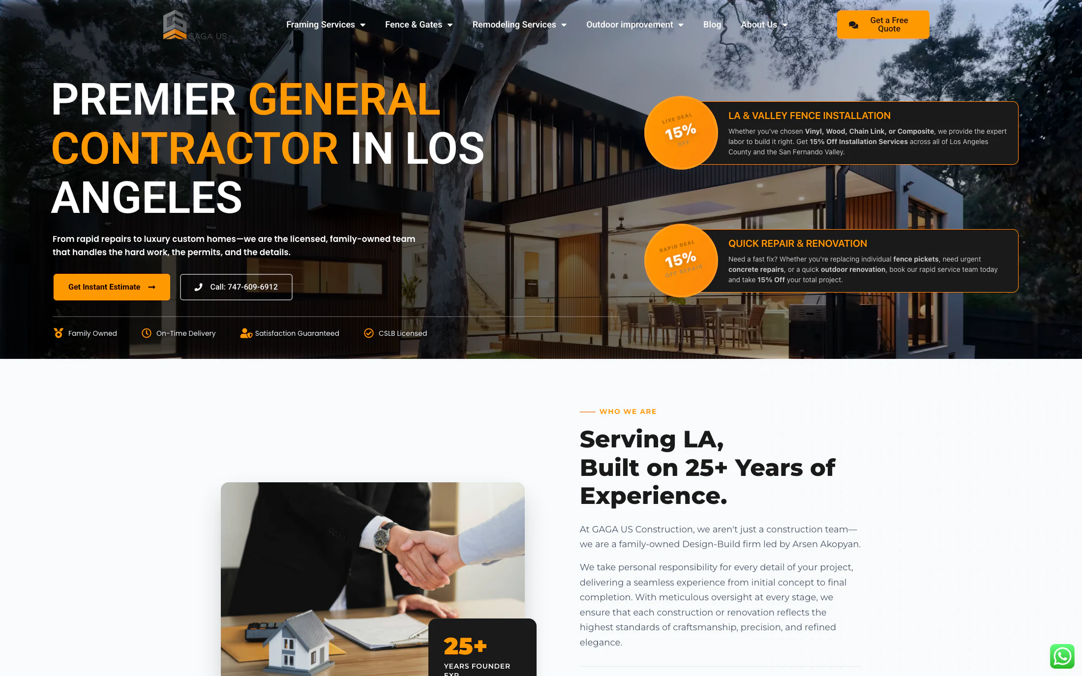 GAGA Construction homepage screenshot — WordPress project by Adnan Khan