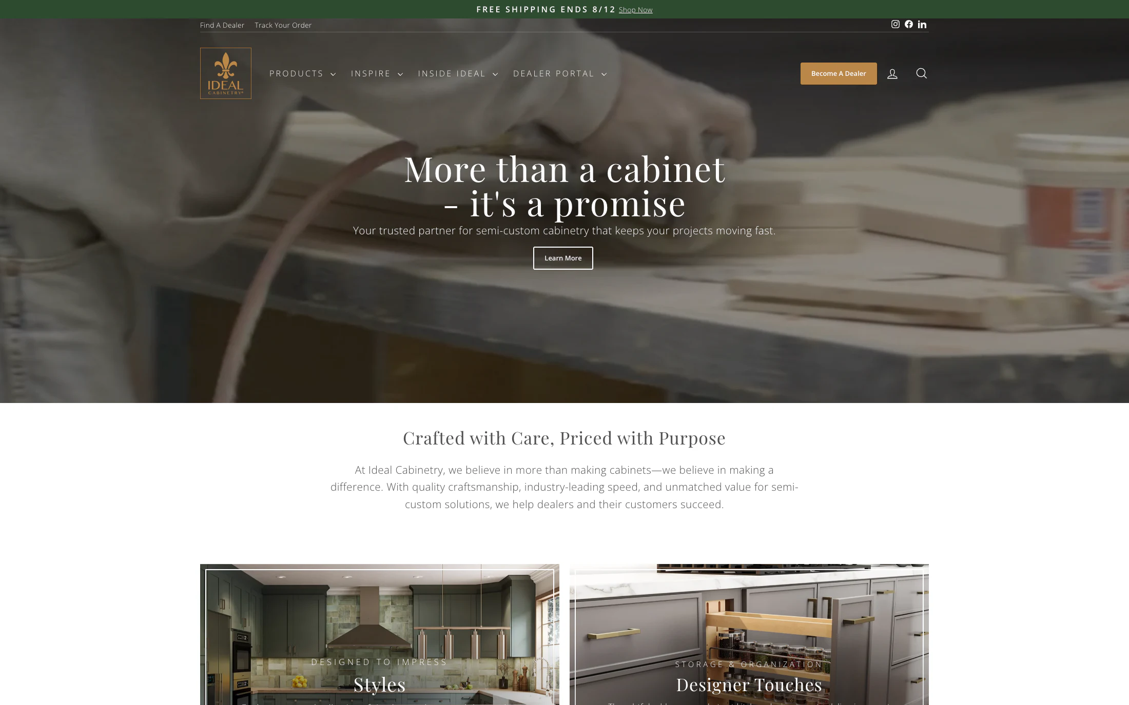 Ideal Cabinetry homepage screenshot — WordPress + WooCommerce project by Adnan Khan