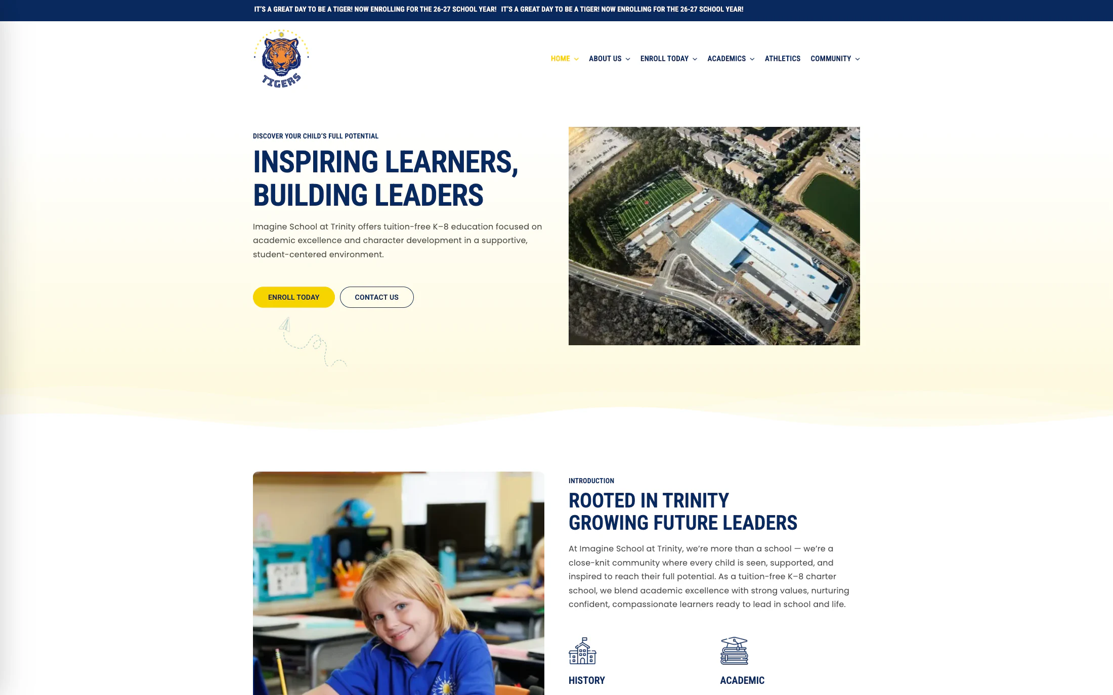 Imagine School at Trinity homepage screenshot — WordPress project by Adnan Khan
