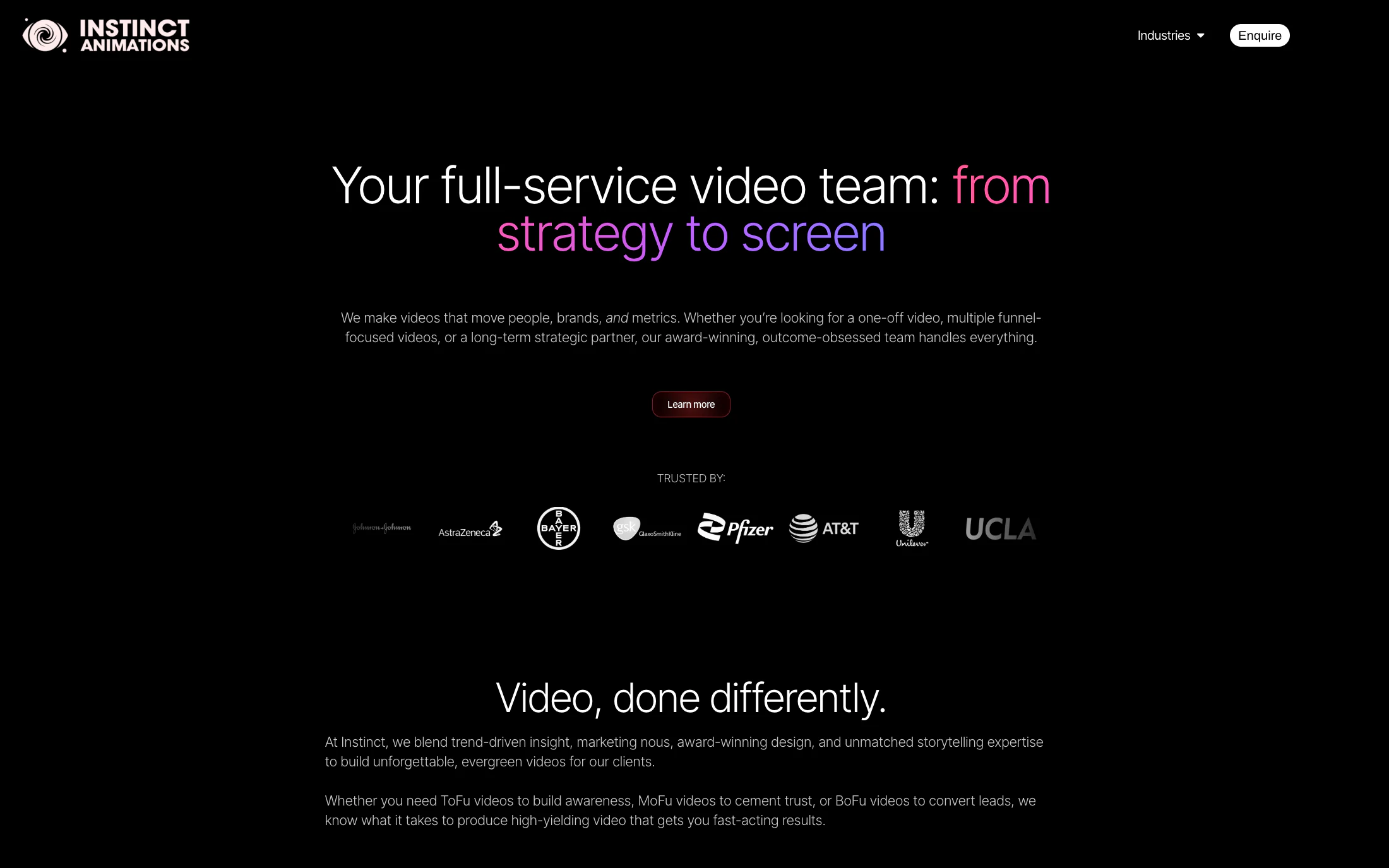 Instinct Animations homepage screenshot — WordPress project by Adnan Khan