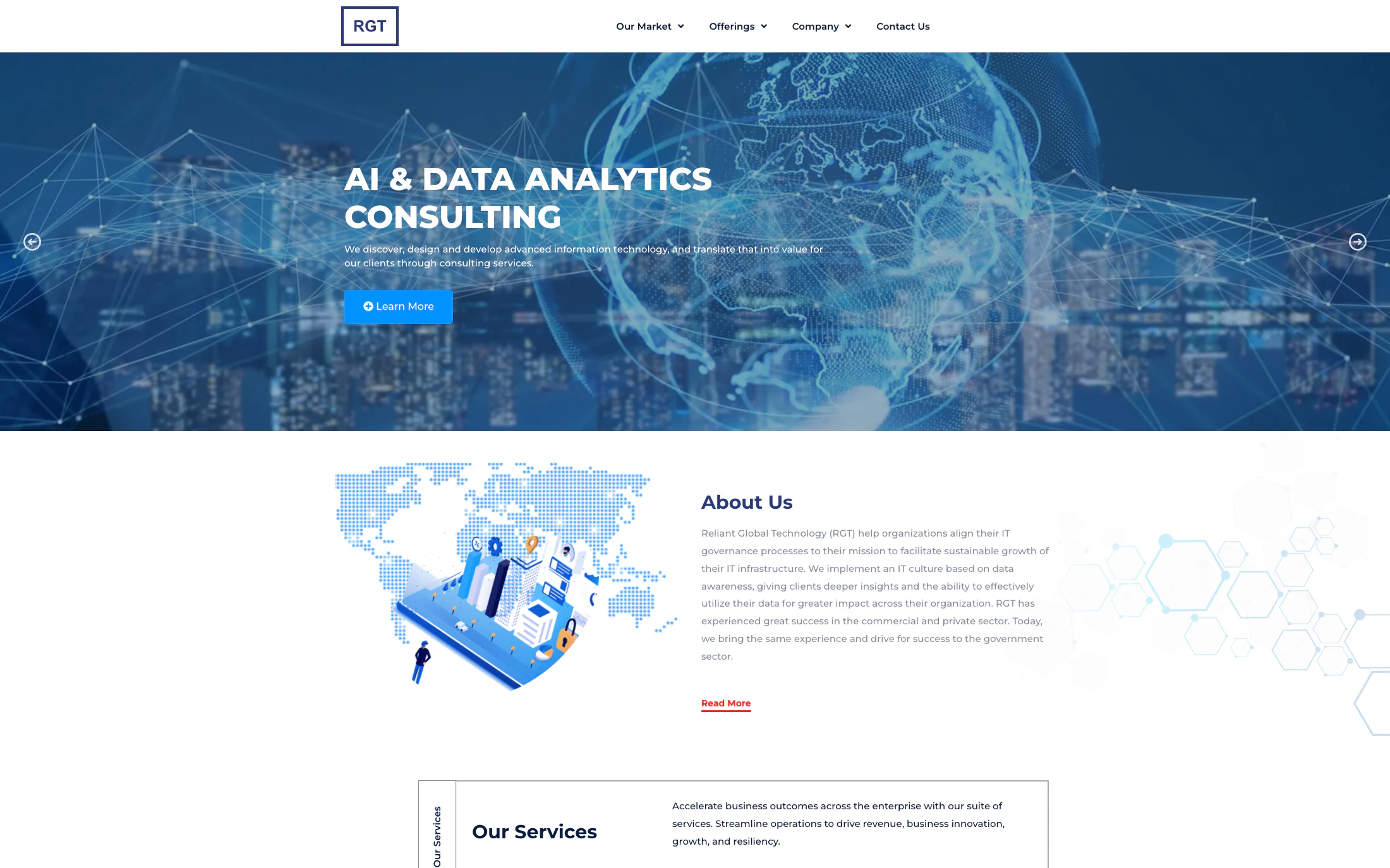 Reliant Global Technology homepage screenshot — WordPress project by Adnan Khan