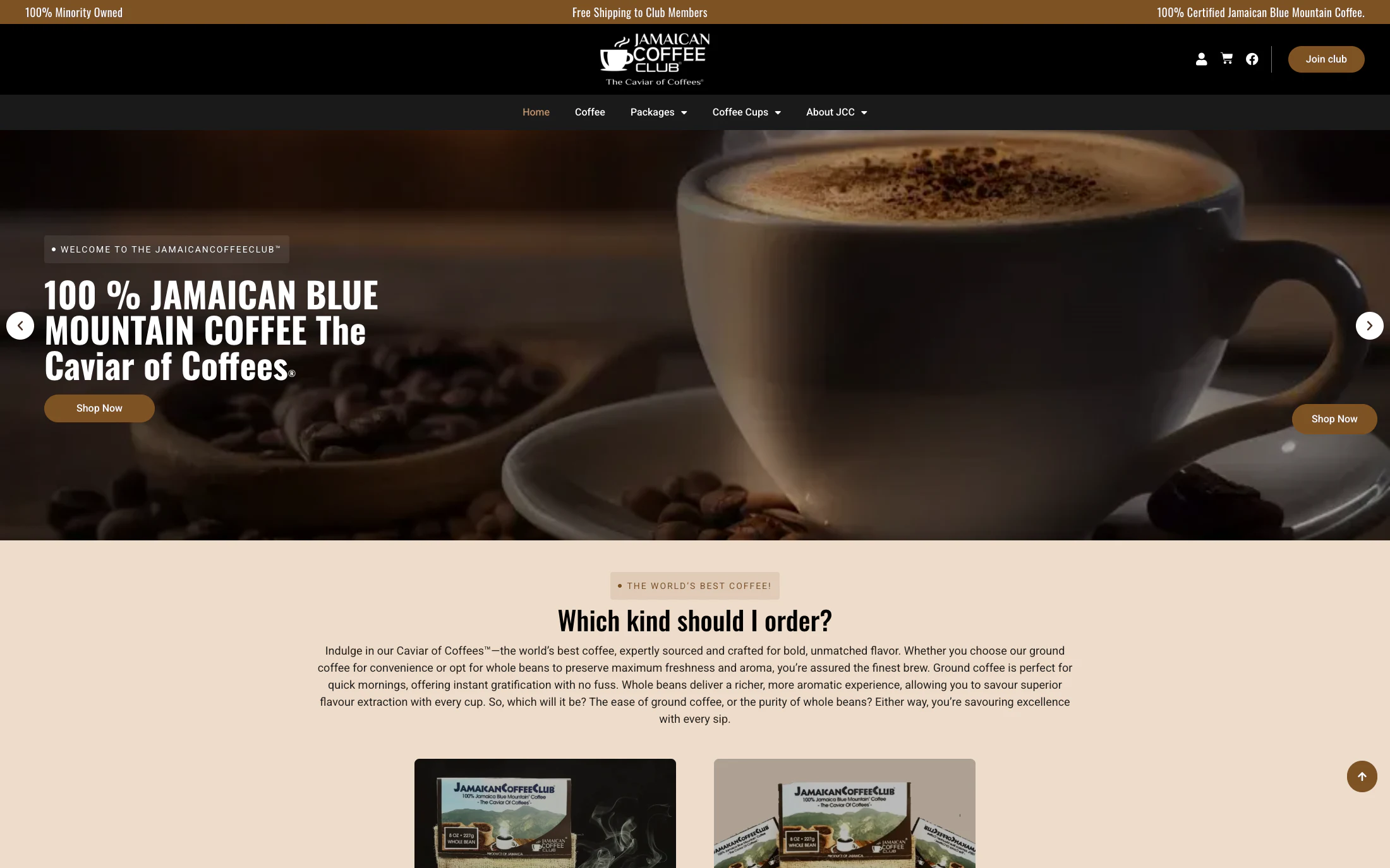 Jamaican Coffee Club homepage screenshot — WordPress + WooCommerce project by Adnan Khan