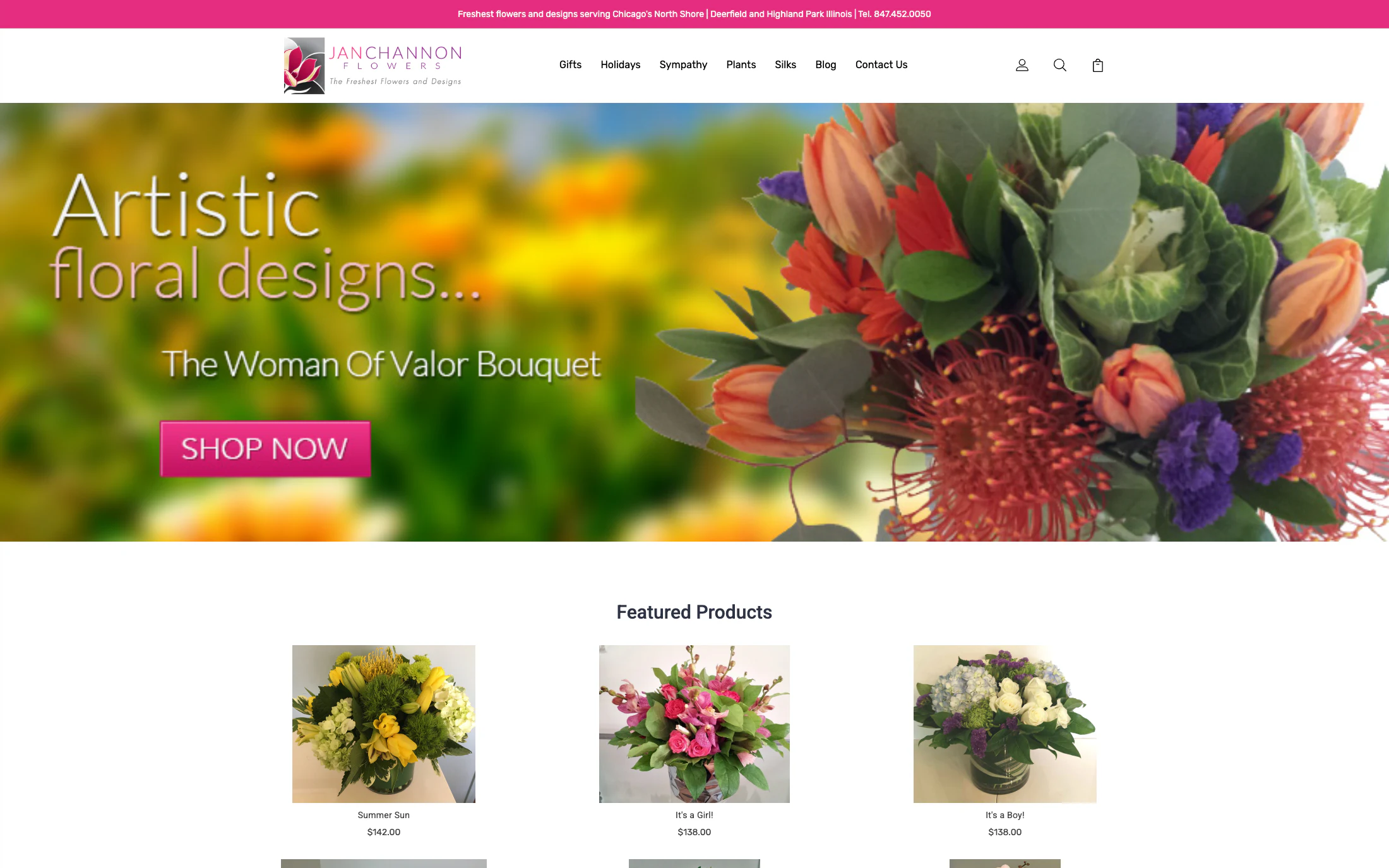 Jan Channon Flowers homepage screenshot — BigCommerce project by Adnan Khan