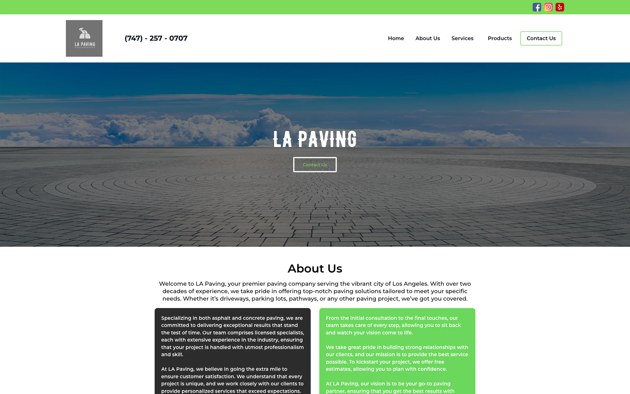 LA Paving homepage screenshot — WordPress project by Adnan Khan