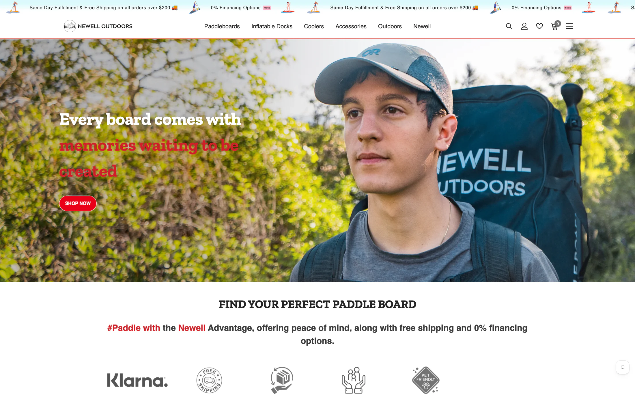 Newell Outdoors homepage screenshot — Shopify project by Adnan Khan