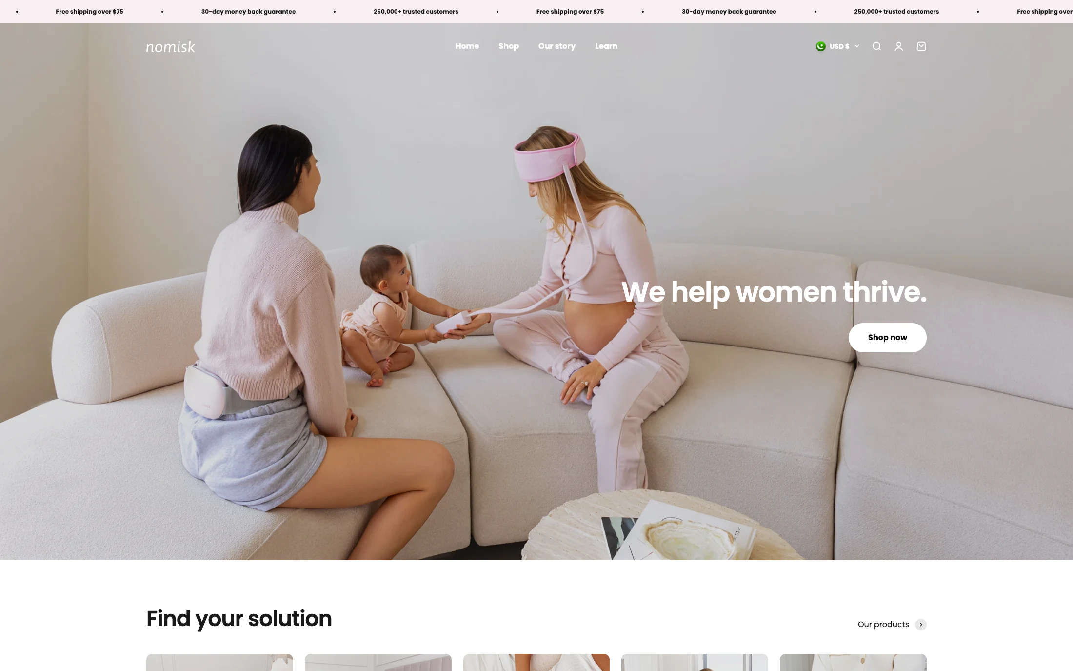 Nomisk homepage screenshot — Shopify project by Adnan Khan