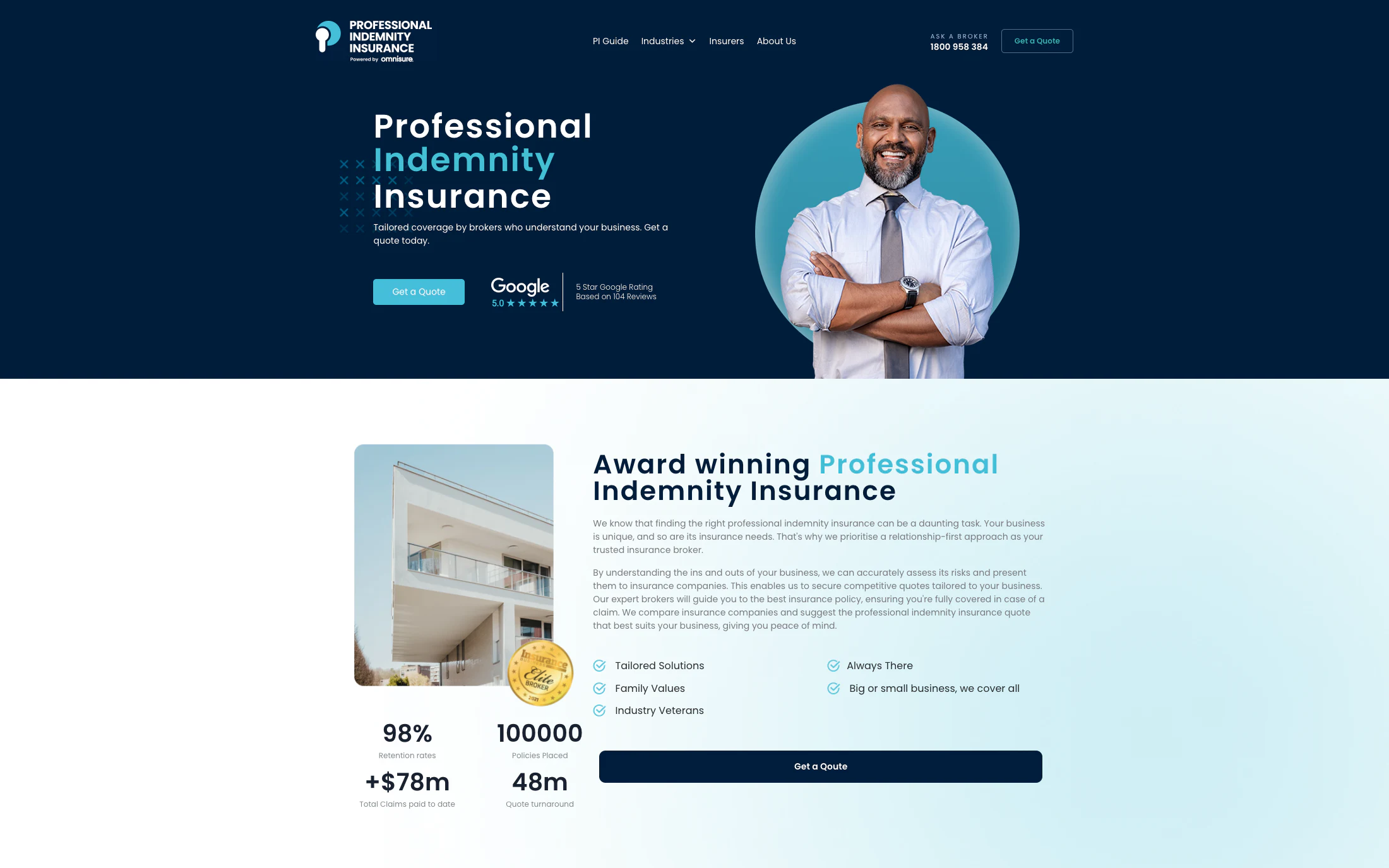 Professional Indemnity Insurance homepage screenshot — WordPress project by Adnan Khan