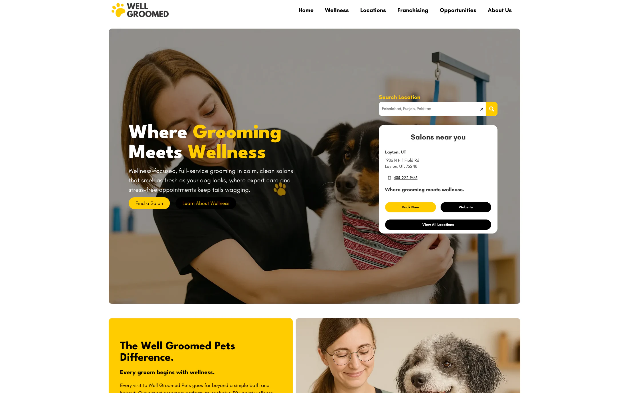Well Groomed Pets homepage screenshot — WordPress project by Adnan Khan